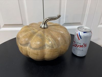 Wooden Pumpkin Decor with Silver Stem - Rustic Fall/Thanksgiving Decoration