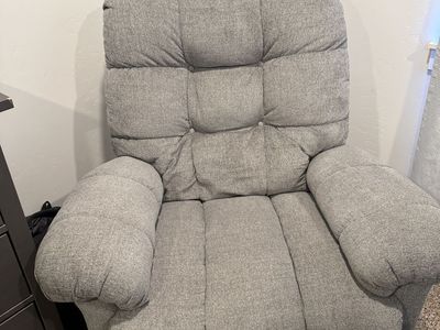 Gray Upholstered Recliner Armchair with Plush Tufted Back