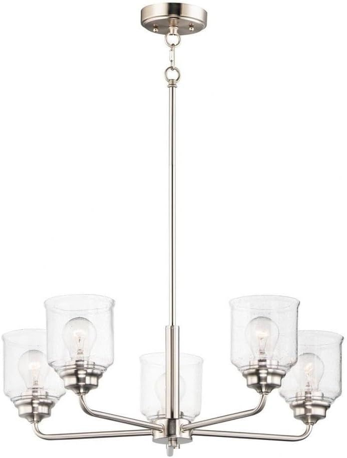 New 25"dia. Maxim Acadia 5 Light Medium Chandelier, Satin Nickel Finish, w/bulbs