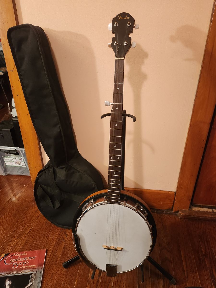 Gorgeous Fender Banjo, soft case, and instruction book and DVD.  PERFECT SHAPE!