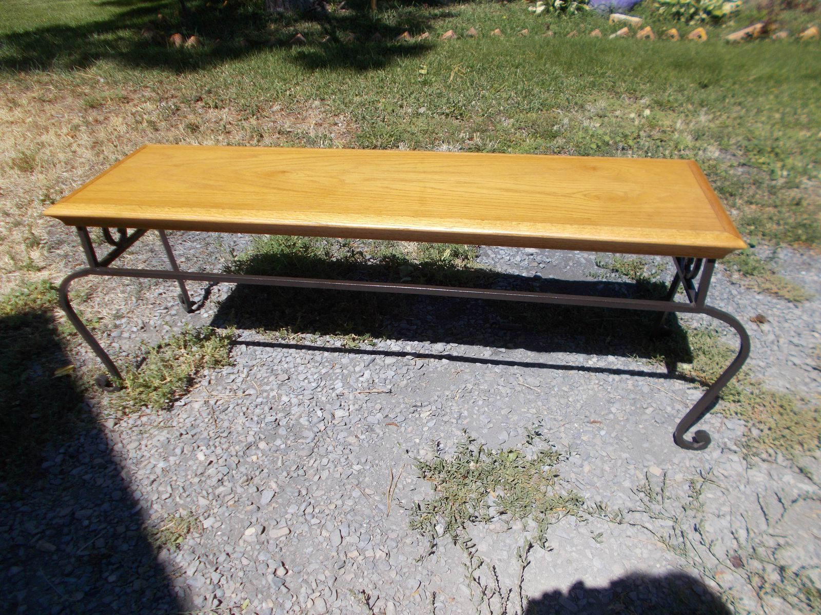 wood bench with metal frame