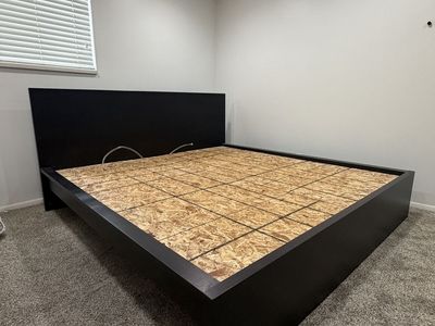 Black/Dark Brown Wooden Platform Bed Frame with Headboard