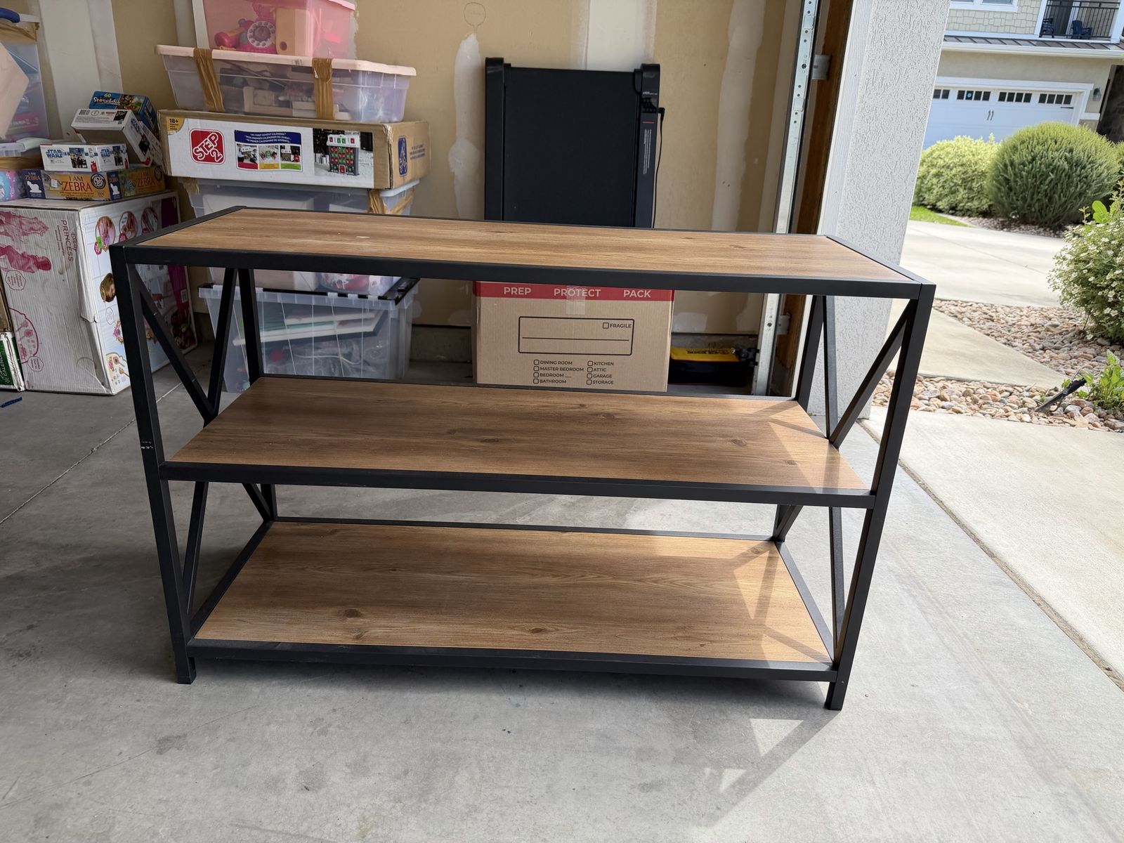 Walker Edison 40" Industrial Frisco X-frame Bookcase, Barnwood / Black