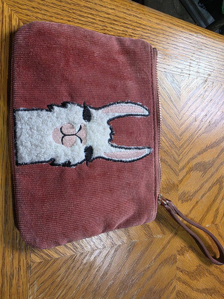 Old Navy Mauve Corduroy Llama Embroidered Wristlet Clutch Pouch
