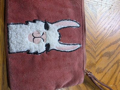 Old Navy Mauve Corduroy Llama Embroidered Wristlet Clutch Pouch