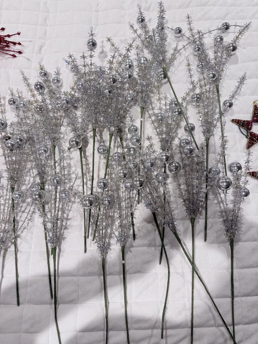 Silver Glittery Holiday Floral Picks Christmas Tree Decor Lot