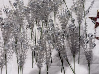 Silver Glittery Holiday Floral Picks Christmas Tree Decor Lot