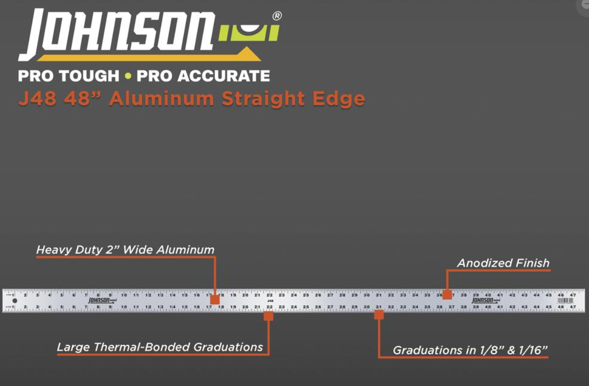 Johnson Level 4ft Aluminum Straight Edge Ruler