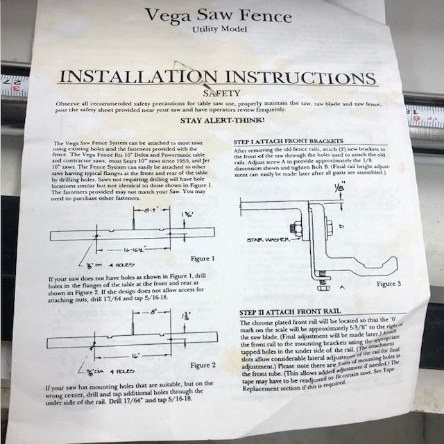 Vega 50 Table saw fence