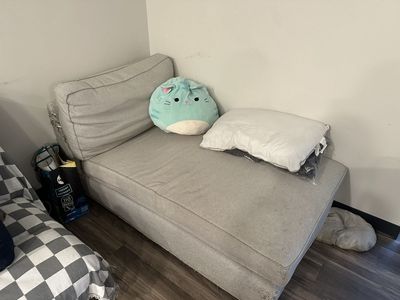 Gray Upholstered Chaise Lounge Sectional Couch Piece - Well-Used Condition, Ready for New Life