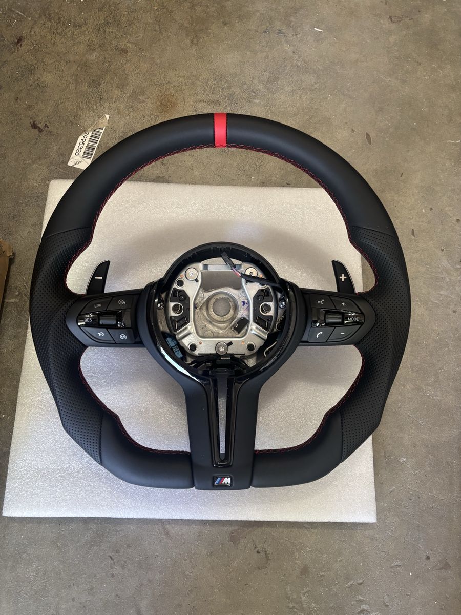 BMW M Performance Steering Wheel - Black Leather w/ Red Stripe, Paddle Shifters & M Logo