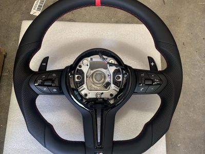 BMW M Performance Steering Wheel - Black Leather w/ Red Stripe, Paddle Shifters & M Logo