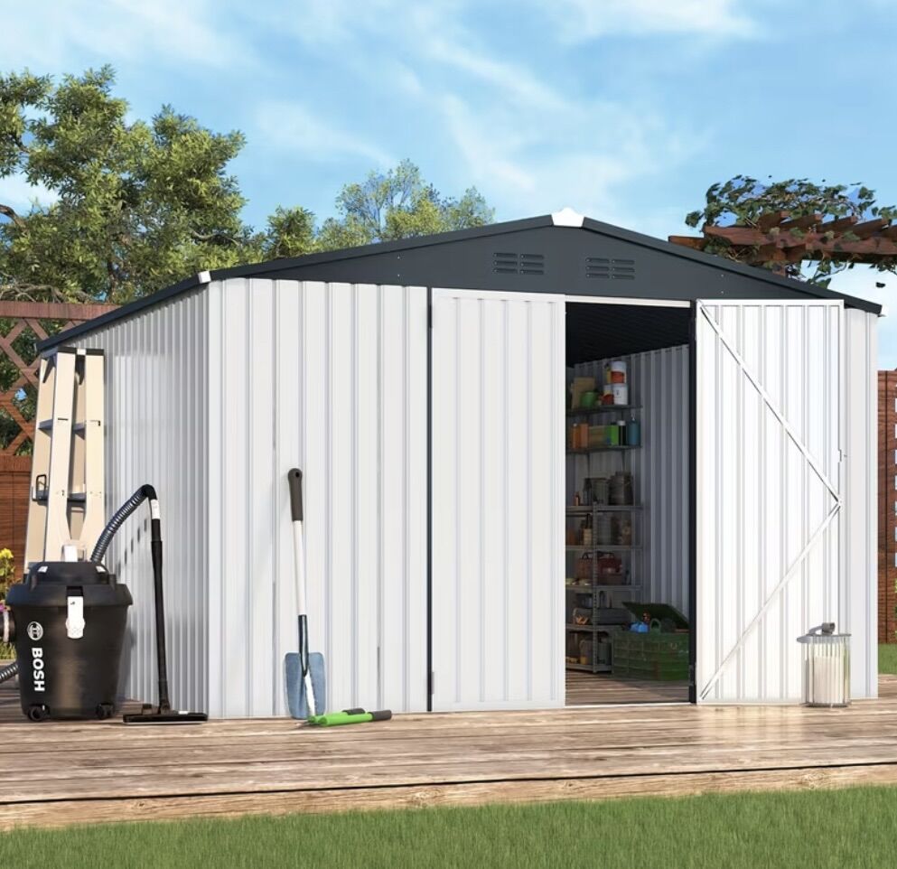 New White 10 x 10 Metal Shed In Sealed Box