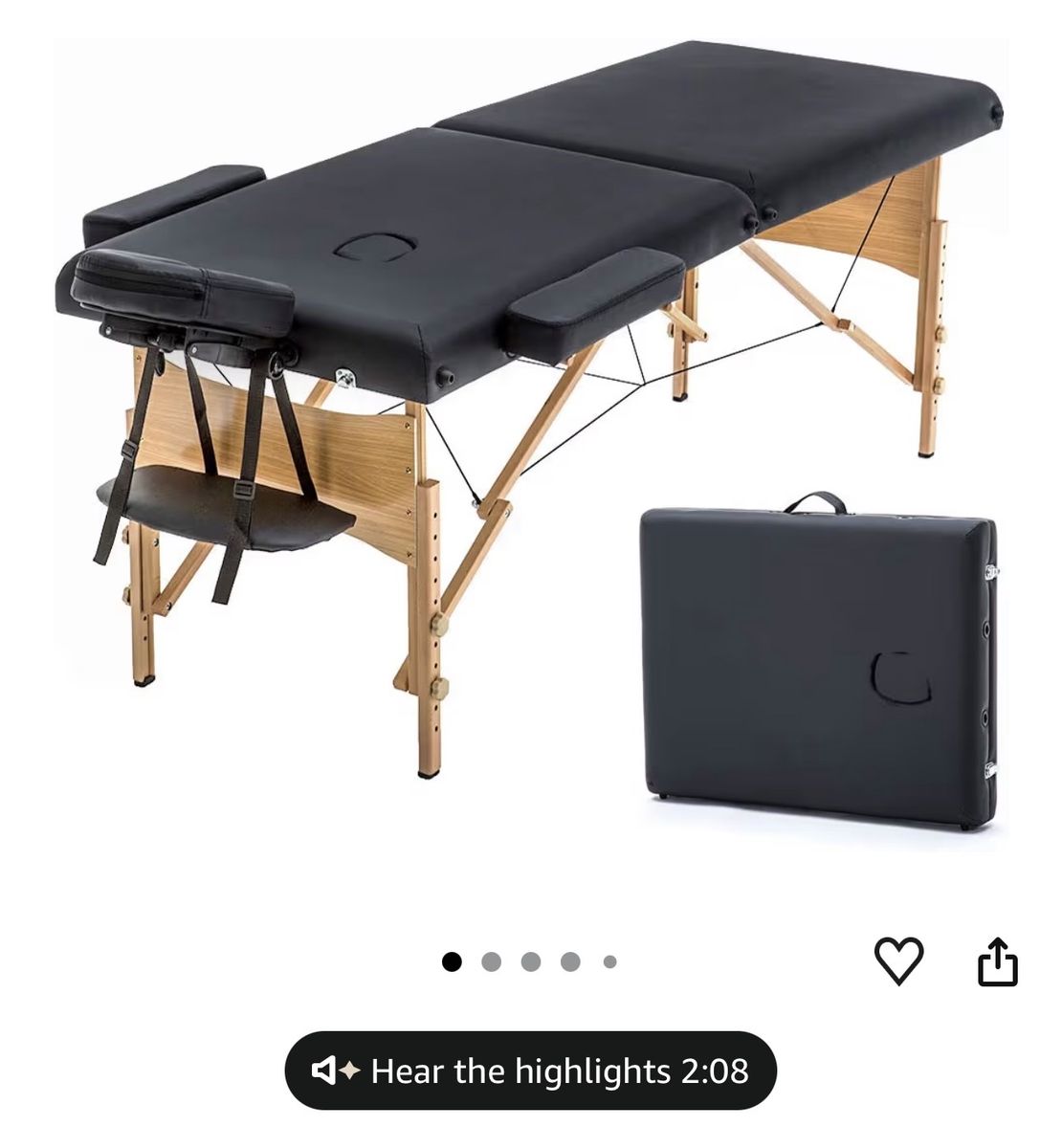 Portable Black Massage Table with Adjustable Face Cradle & Arm Rests