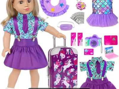 18" Doll Clothes Set + Travel Accessories–No Doll