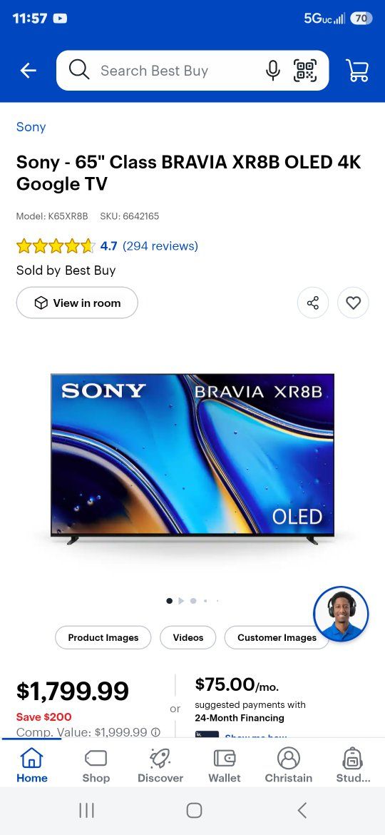 Sony 65" Class BRAVIA XR8B OLED 4K Google TV (Model: K65XR8B)