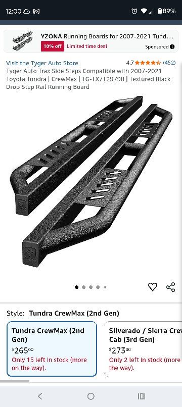 Tyger Auto Trax TG-TX7T29798 Side Steps for 2007-2021 Toyota Tundra CrewMax - Black Textured