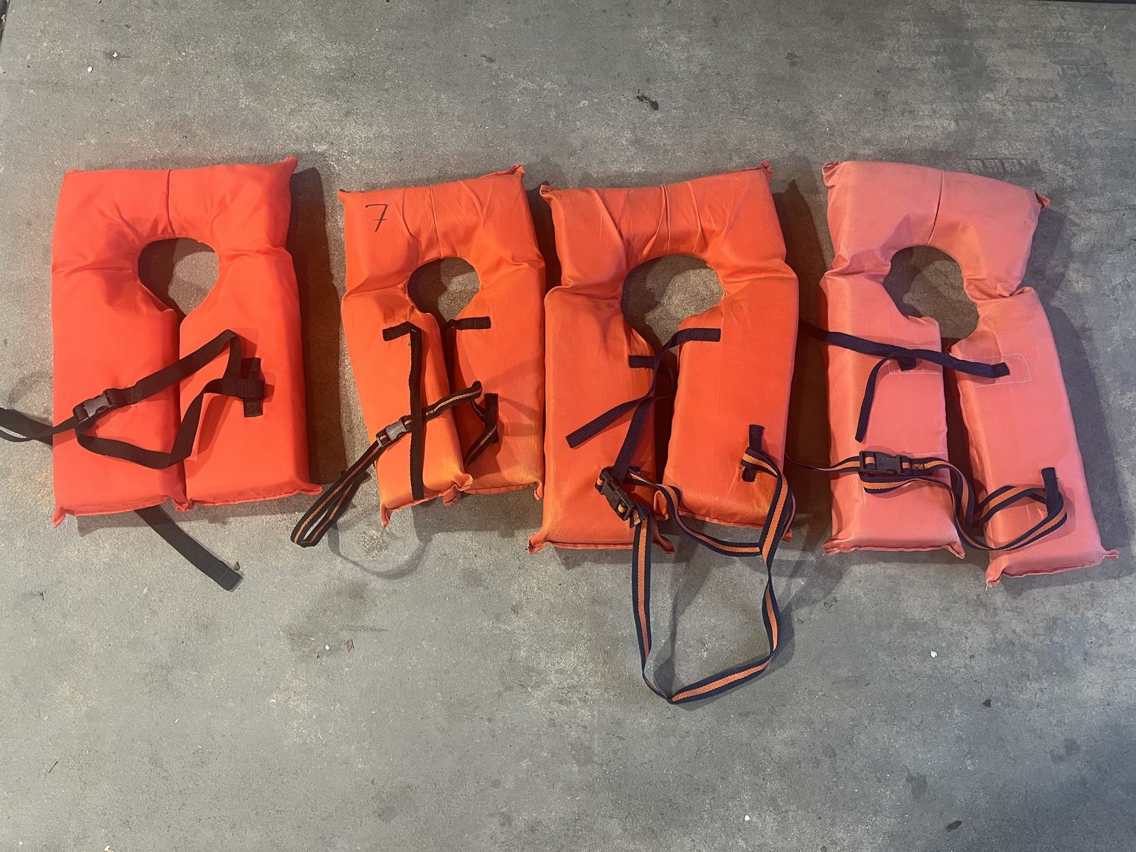 Set of 4 Orange Type II Life Vests PFD Water Safety Vests