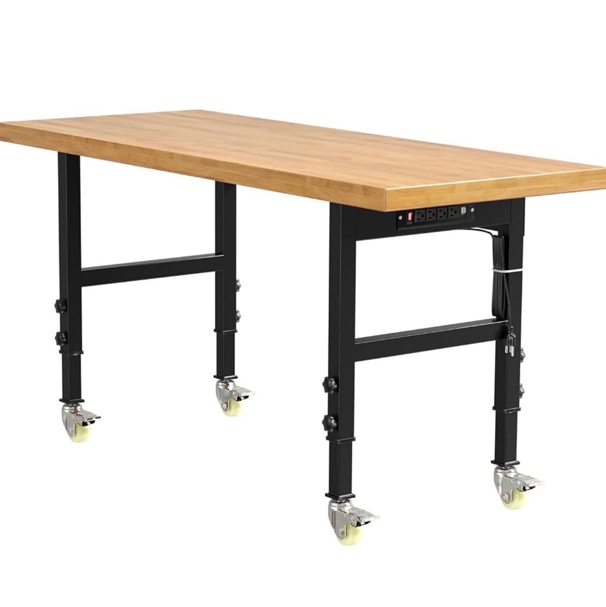 Brand new Heavy-Duty Workbench, 3/4" Thick Solid Wood Top, Adjustable Height, Casters, Power Outlets