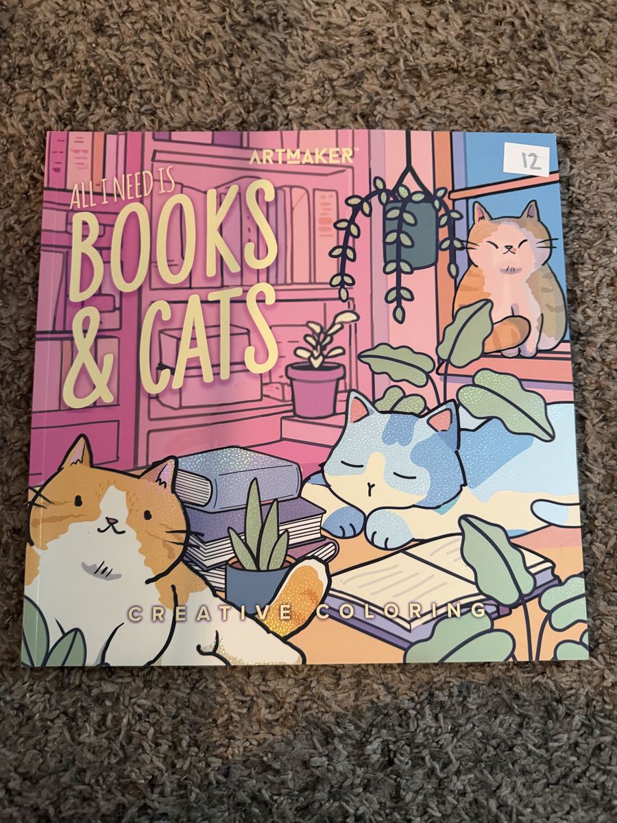 Artmaker All I Need Is Books & Cats Creative Coloring Book New