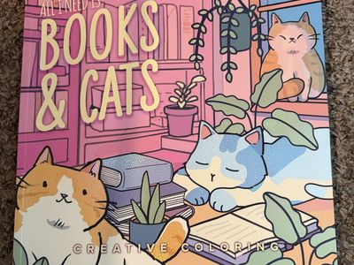 Artmaker All I Need Is Books & Cats Creative Coloring Book New