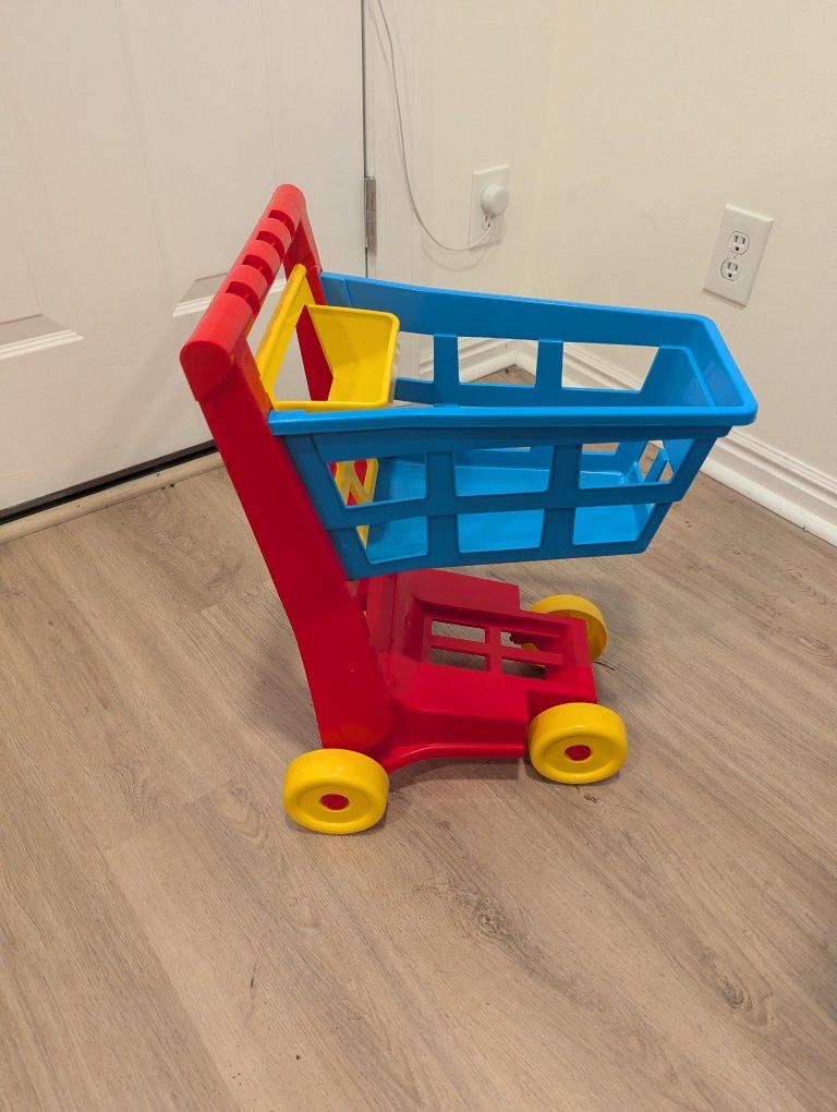 Toy Shopping Cart Red Blue Yellow Plastic Kids Pretend Play