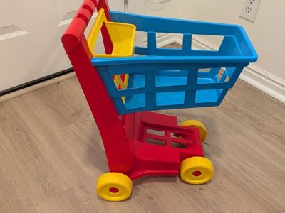 Toy Shopping Cart Red Blue Yellow Plastic Kids Pretend Play