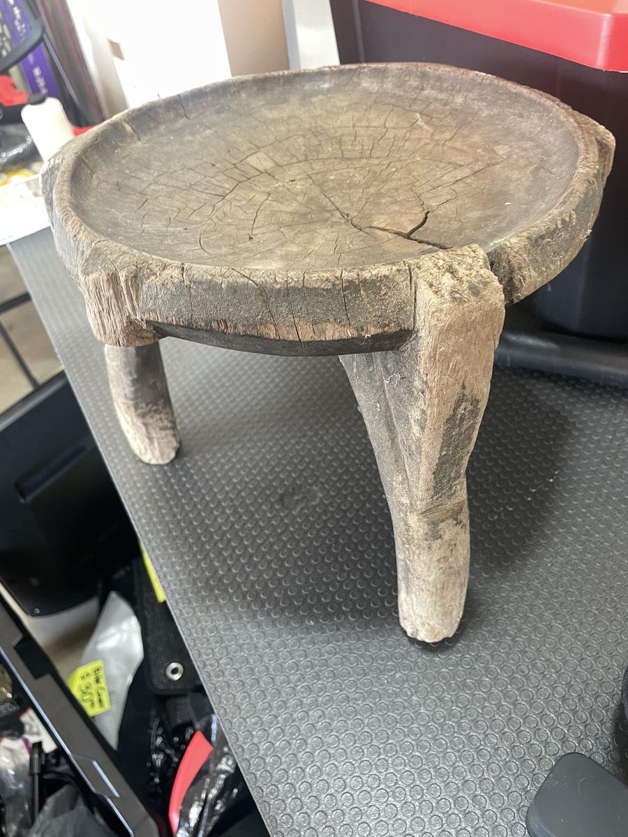 Hand‑Carved Wooden Accent Stool – Rustic Primitive Decor