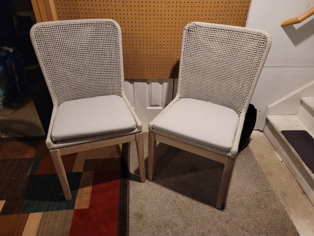 Teak Wood and Woven Rope Outdoor Chairs