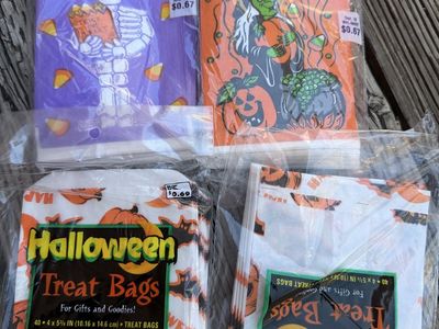 4 Packs Vintage Halloween Treat Bags - Skeleton, Witch, Pumpkin Designs (Approx. 160 Bags Total)
