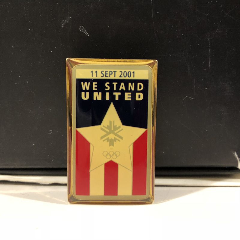 Patriotic Gold Tone We Stand United 2002 SLC Olympics Pin American Flag