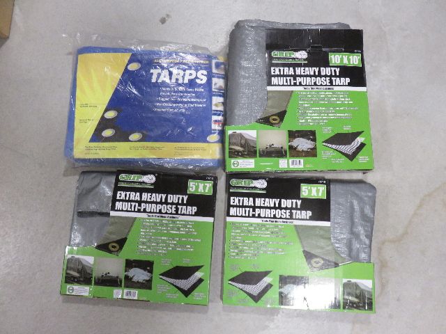 LOT OF FOUR BRAND NEW TARPS STILL IN THEIR ORIGINAL PACKAGING