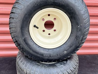 New Set of 2 Hi Run 18X9.5-8 Rear Riding Mower Tires Mounted on New Tan Wheels $ 40.00 For Both