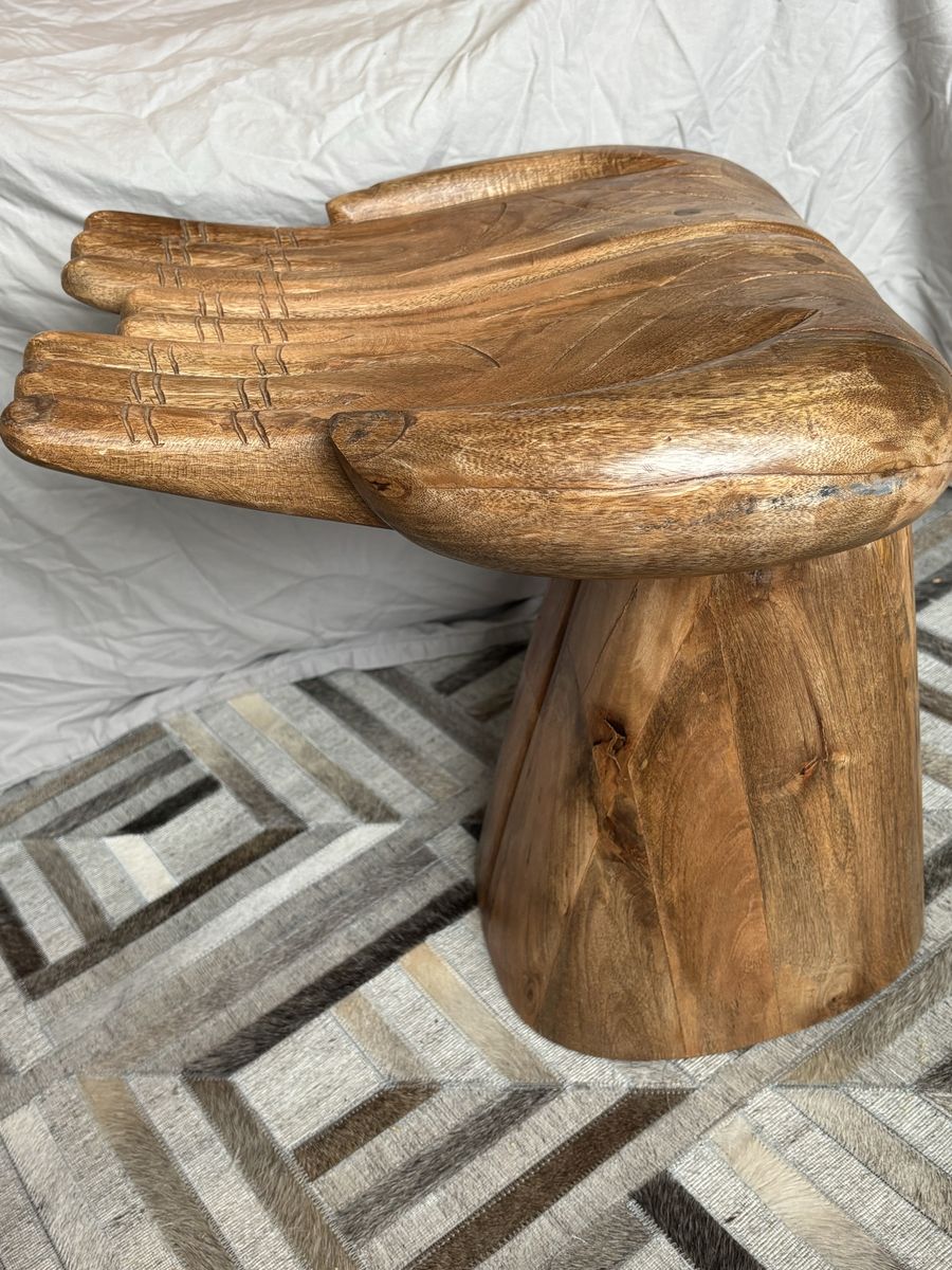 Hand-Carved Wooden Hand Stool — Solid Wood | Made in India