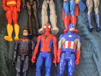 Large Lot of 8 Superhero Action Figures: Spider-Man, Captain America, Superman, Batman, Flash, Joker, Cyborg