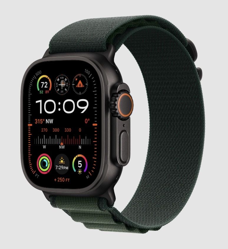 Apple Watch Ultra 2 Black Titanium Case with Dark Green Alpine Loop