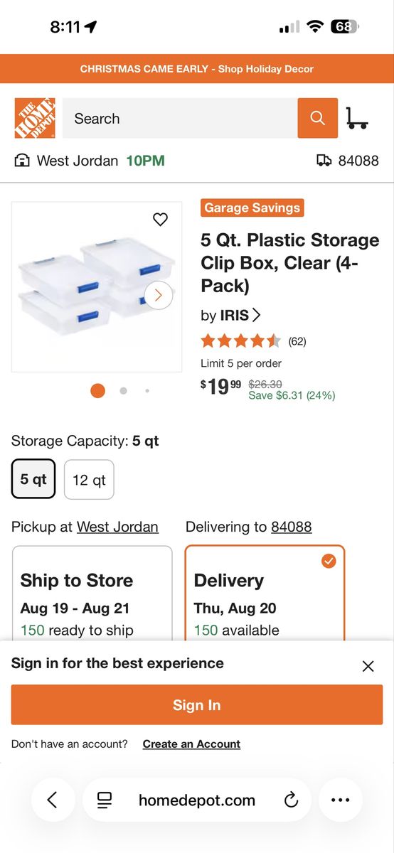 IRIS 5 Qt. Plastic Storage Clip Box Clear 4-Pack