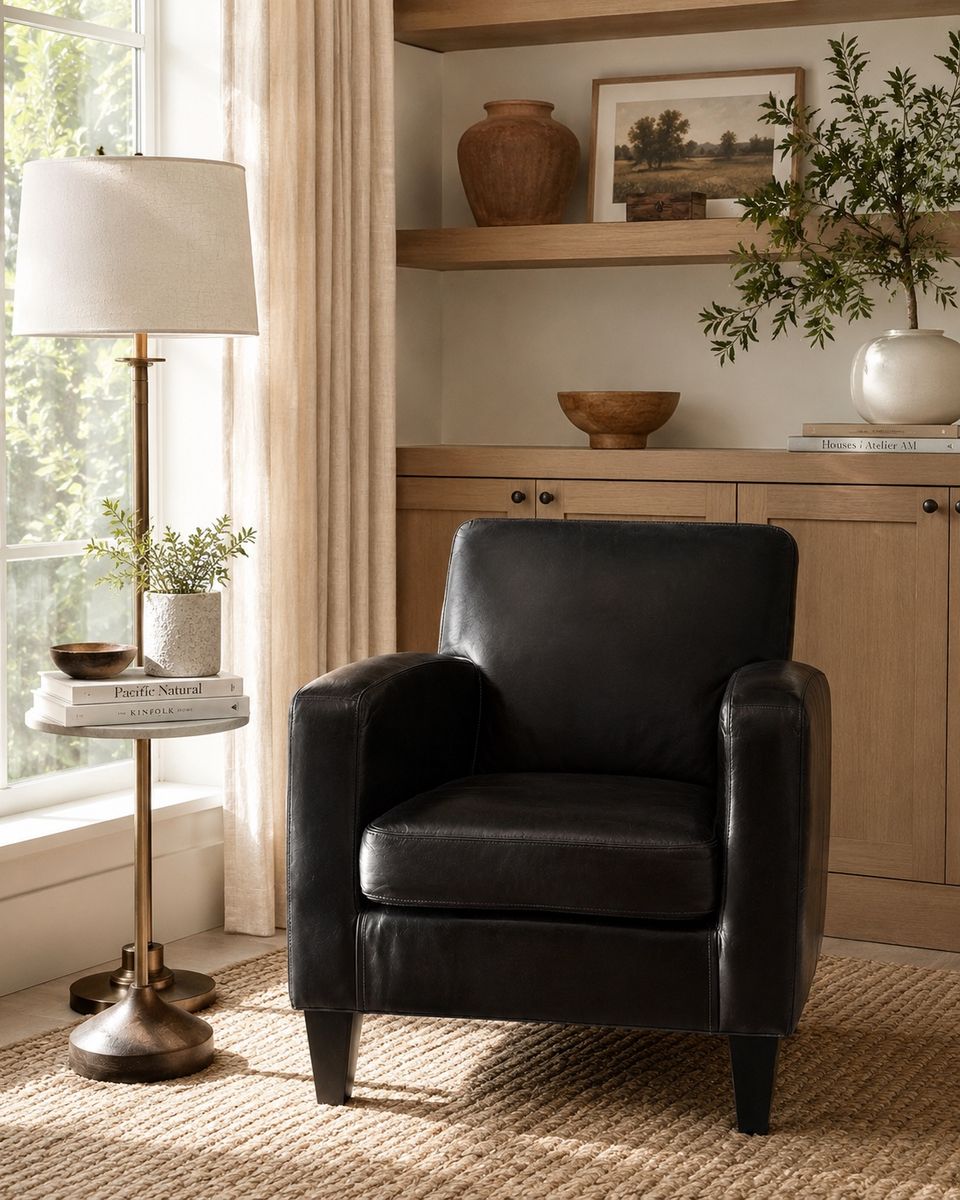 Rich Espresso Brown Genuine Leather Accent Lounge Chair - Low Profile, Modern Design (29"W x 31"D x 30"H)