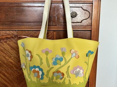 Braccialini Italian Leather Yellow Floral Tote Bag
