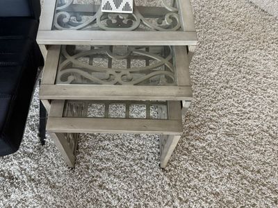 Set of 3 Nested Coffee End Tables with Glass Tops and Scrollwork