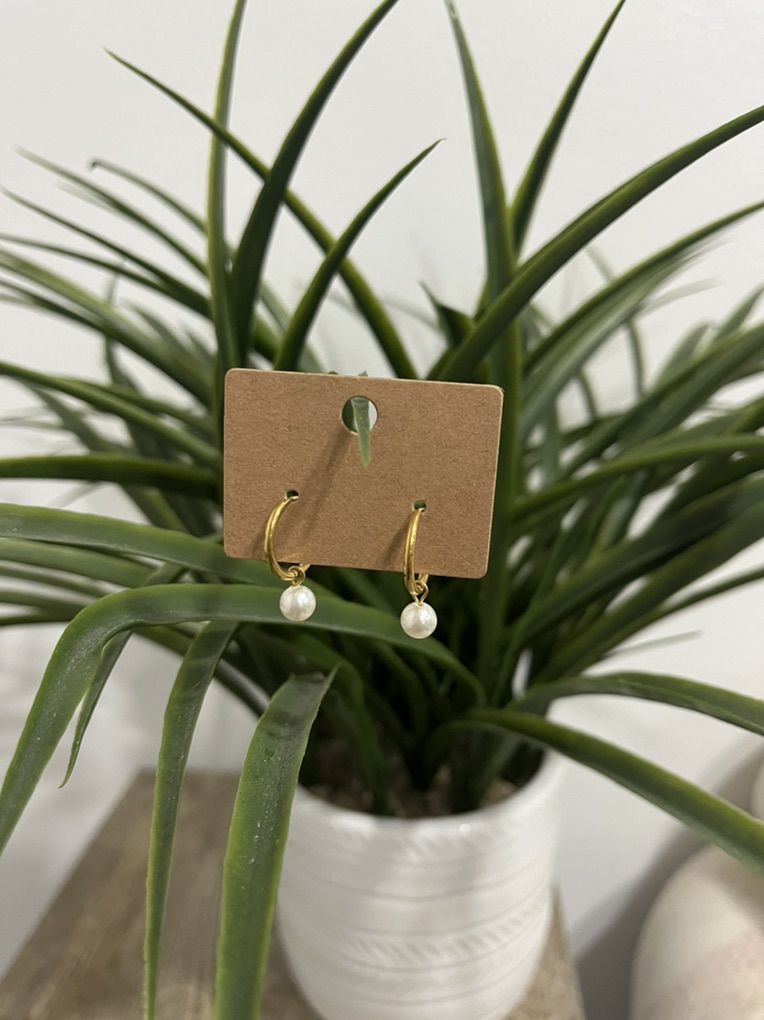 18k GP Stainless Steel pearl huggie Earrings