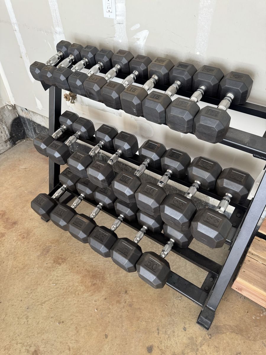 Complete Home Gym Dumbbell Set – 7.5 to 65 lbs + Rack, Bench & Boxes