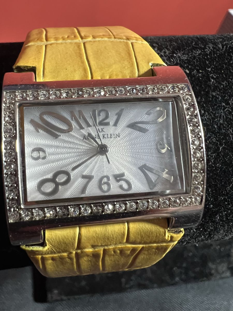 Anne Klein Women's Rectangle Crystal Bezel Watch - Yellow Faux Croc Band
