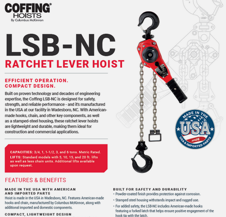 Coffing Company Ratchet Lever Chain Hoist 1 Chain 3/4 TON 2 Chain 1 1/2 TON*USED