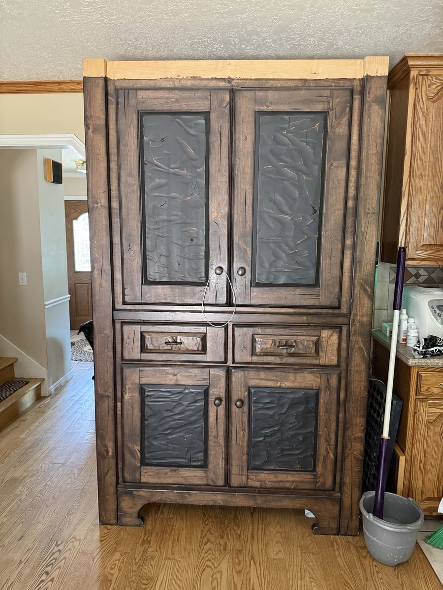 Large Wooden Storage Cabinet/Armoire - Dark Wood Finish, Farmhouse Style