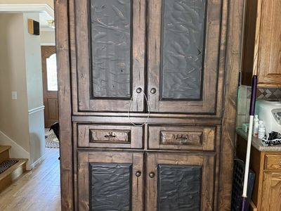 Large Wooden Storage Cabinet/Armoire - Dark Wood Finish, Farmhouse Style
