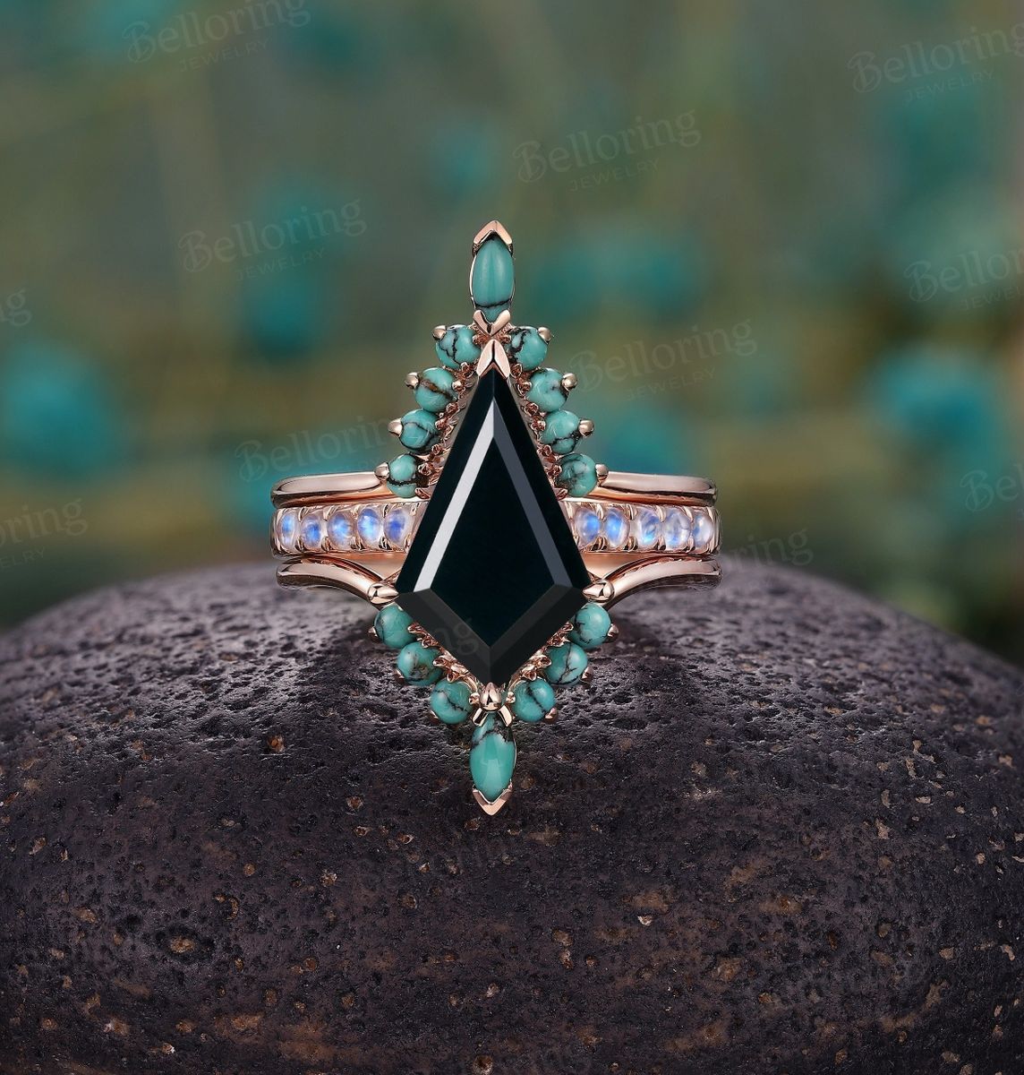 Rose Gold Engagement Ring + Wedding Bands