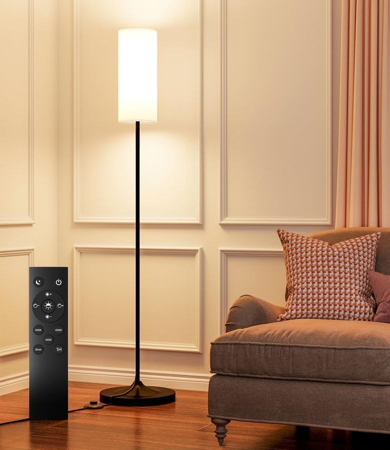 Modern Dimmable LED Floor Lamp with Remote Control & Foot Switch - Adjustable Color Temperature
