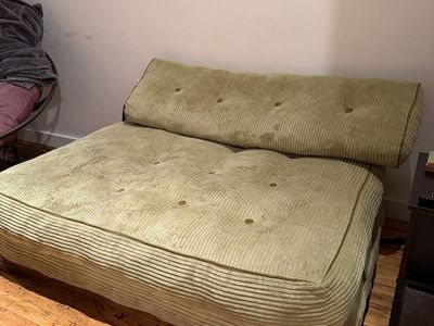 Green Corduroy Floor Sofa/Lounger with Adjustable Backrest, Tufted Cushions