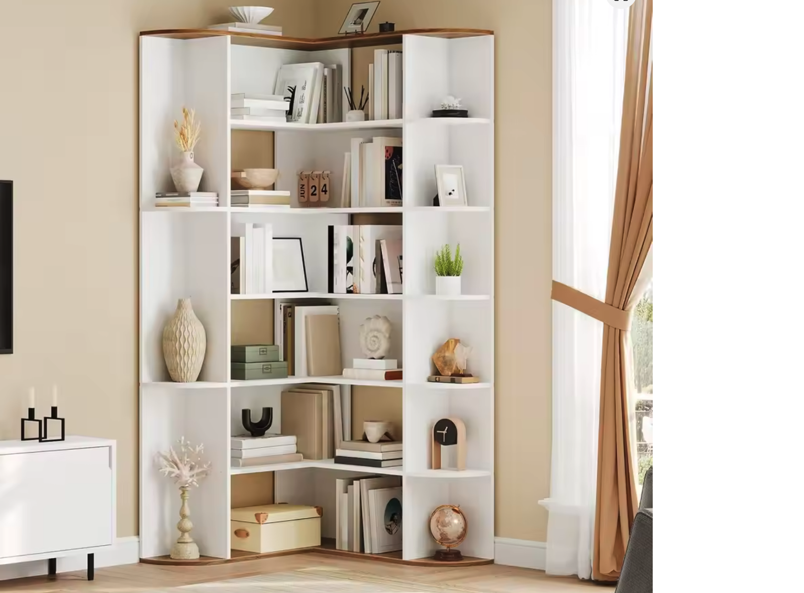 New in Box 74 inch Tall 6-Tier L-Shaped Modern Bookshelf with Open Storage